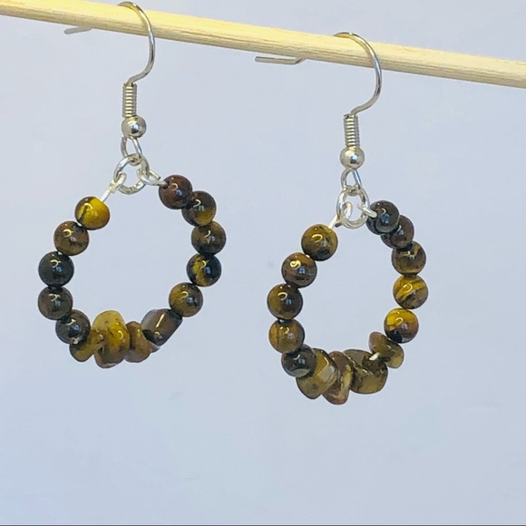 Tigers eye hoop earrings handmade gemstone circle dangle earrings - Picture 6 of 7